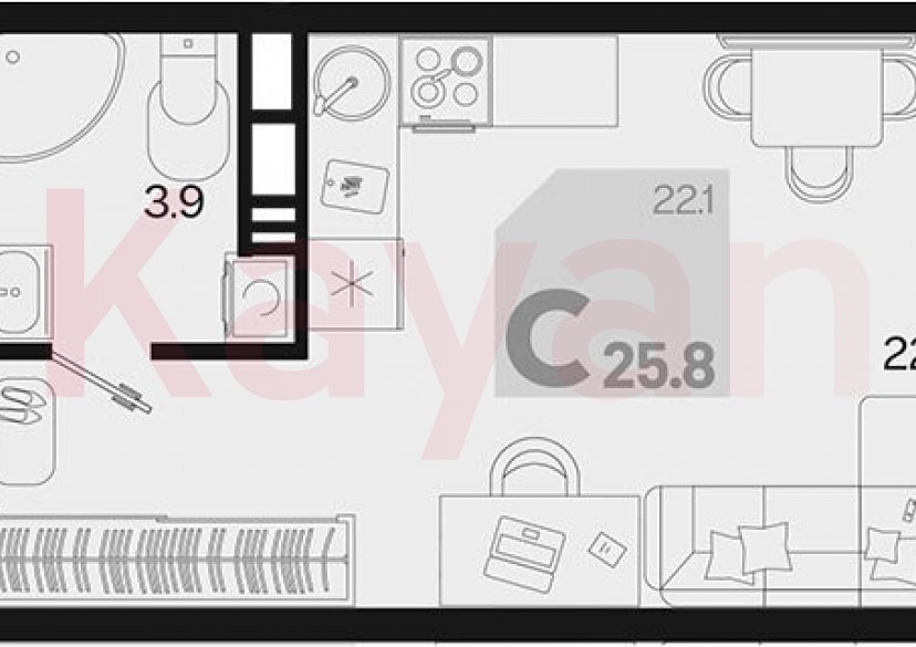 Продажа студии, 25.8 кв.м фото 0