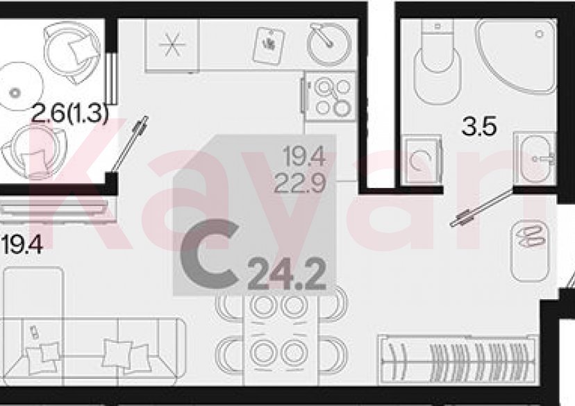 Продажа студии, 22.9 кв.м фото 0 Продажа студии, 22.9 кв.м фото 0