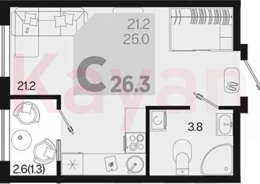 Продажа студии, 25 кв.м фото 0 Продажа студии, 25 кв.м фото 0