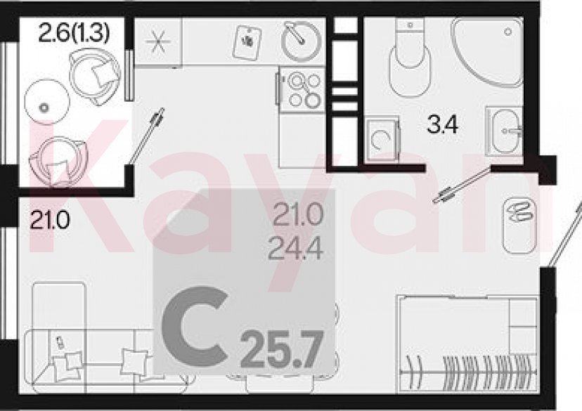 Продажа студии, 24.4 кв.м фото 0 Продажа студии, 24.4 кв.м фото 0