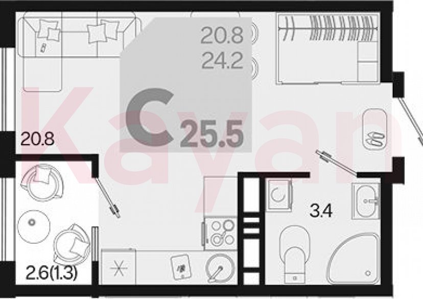 Продажа студии, 24.2 кв.м фото 0