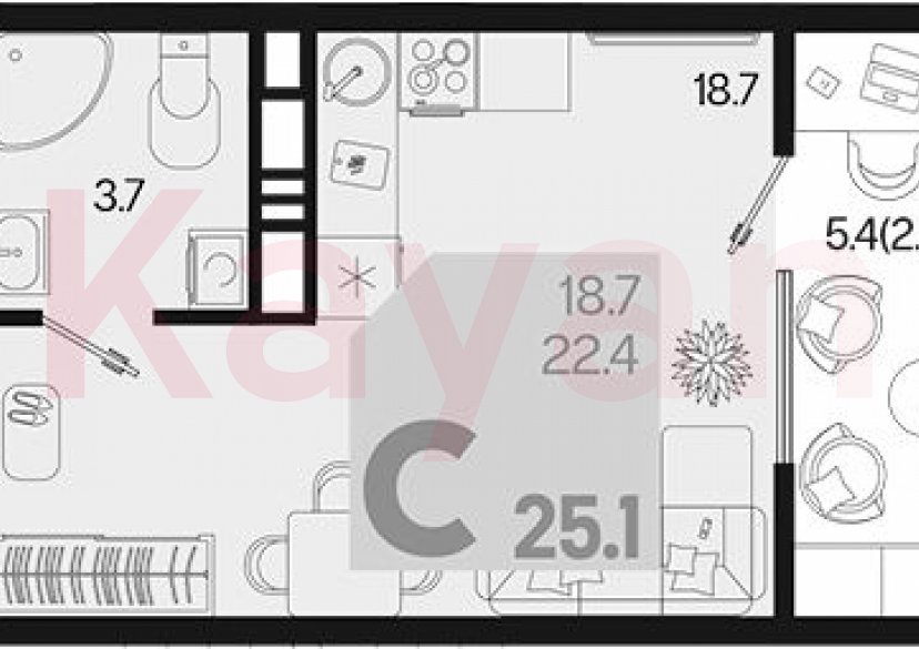 Продажа студии, 22.4 кв.м фото 0 Продажа студии, 22.4 кв.м фото 0