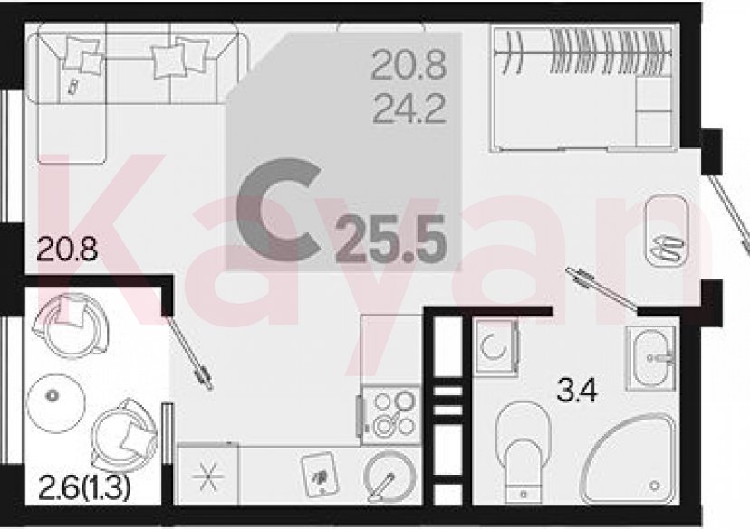 Продажа студии, 24.2 кв.м фото 0