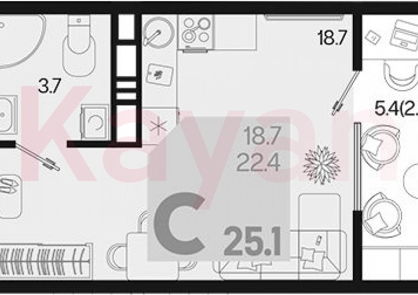 Продажа студии, 22.4 кв.м фото 0