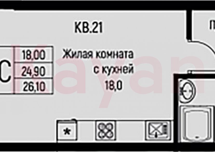 Продажа студии, 24.9 кв.м фото 0