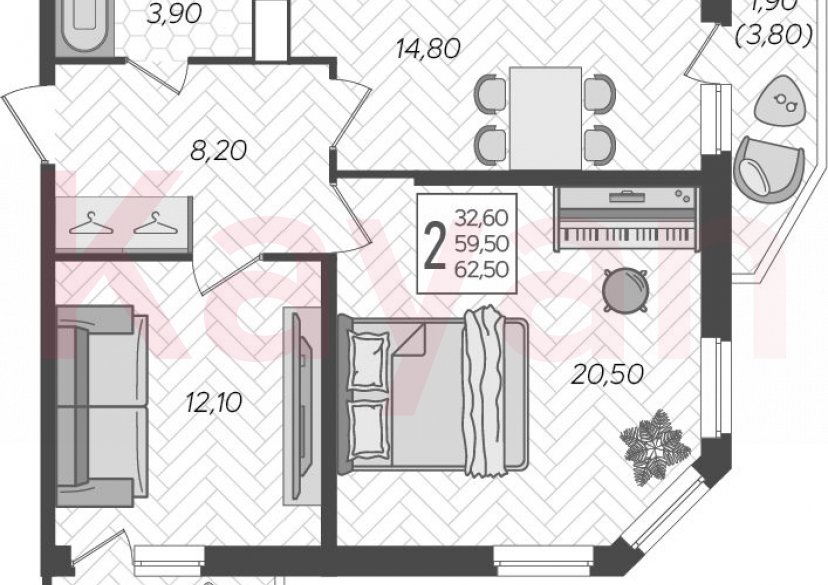 Продажа 2-комн. квартиры, 60.7 кв.м фото 0
