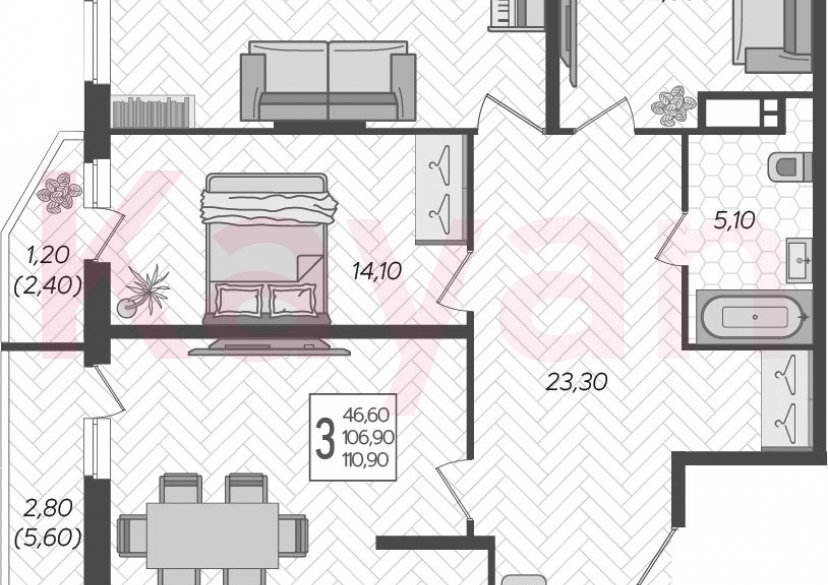 Продажа 4-комн. квартиры, 106.9 кв.м фото 0