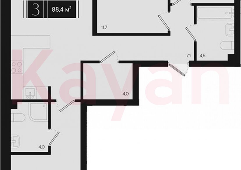 Продажа 3-комн. квартиры, 86.8 кв.м фото 0