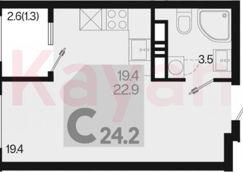 Продажа студии, 22.9 кв.м фото 0 Продажа студии, 22.9 кв.м фото 0
