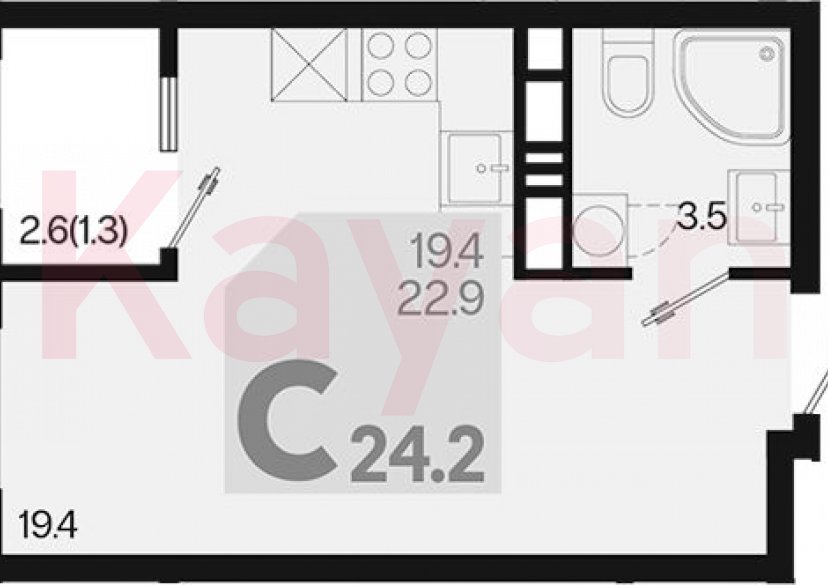 Продажа студии, 22.9 кв.м фото 0