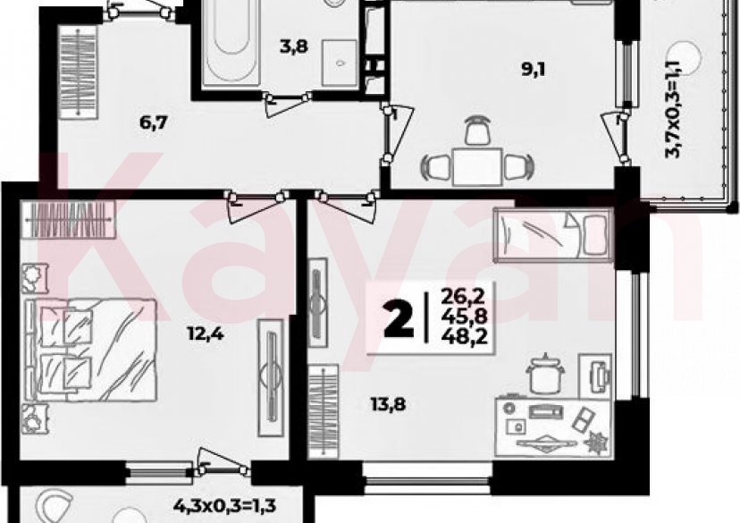 Продажа 2-комн. квартиры, 45.8 кв.м фото 0 Продажа 2-комн. квартиры, 45.8 кв.м фото 0