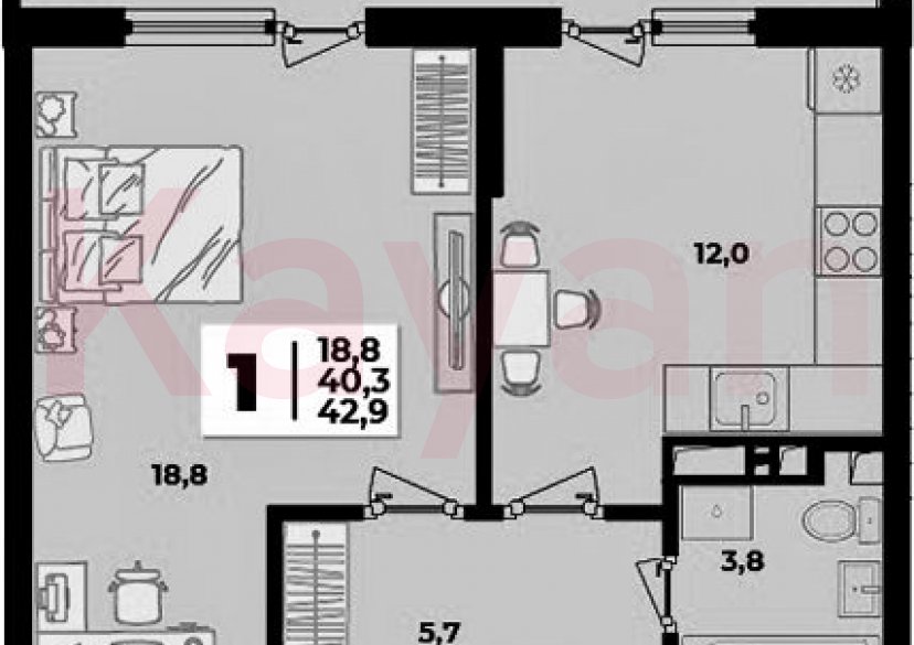 Продажа 1-комн. квартиры, 40.3 кв.м фото 0 Продажа 1-комн. квартиры, 40.3 кв.м фото 0