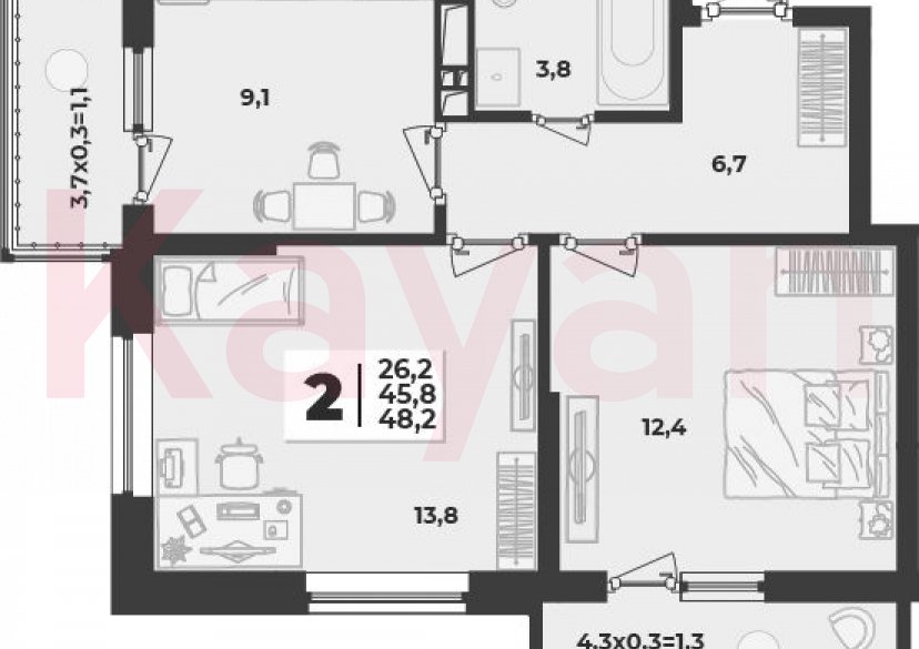 Продажа 2-комн. квартиры, 45.8 кв.м фото 0 Продажа 2-комн. квартиры, 45.8 кв.м фото 0
