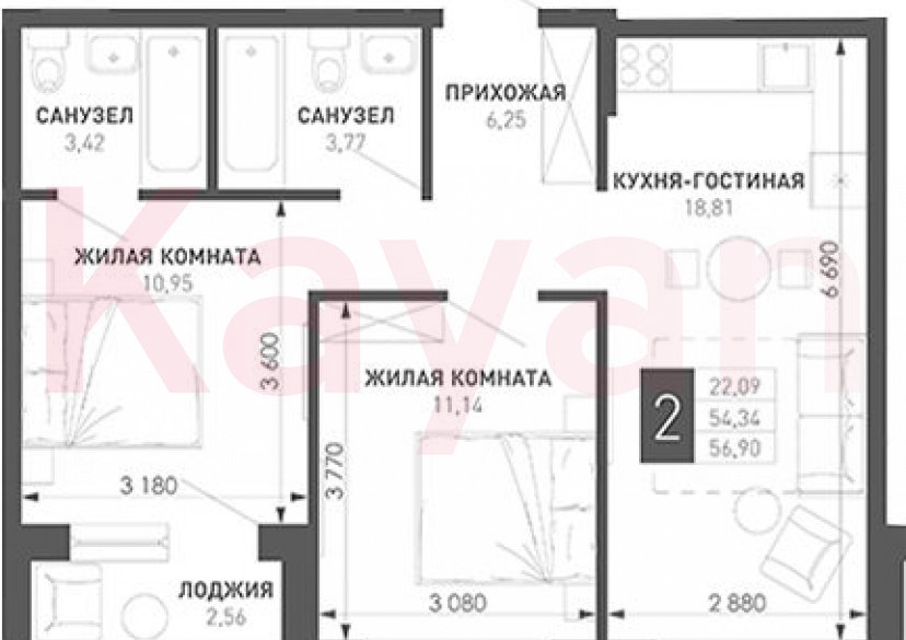 Продажа 2-комн. квартиры, 54.34 кв.м фото 0 Продажа 2-комн. квартиры, 54.34 кв.м фото 0