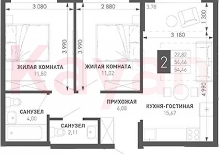 Продажа 2-комн. квартиры, 50.68 кв.м фото 0