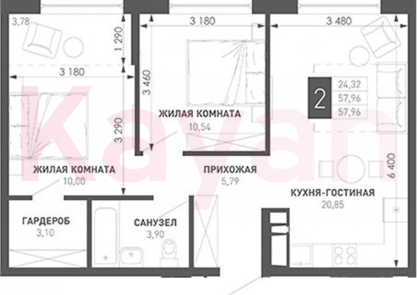 Продажа 2-комн. квартиры, 54.18 кв.м фото 0