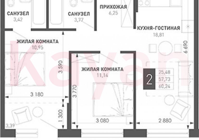 Продажа 2-комн. квартиры, 54.34 кв.м фото 0