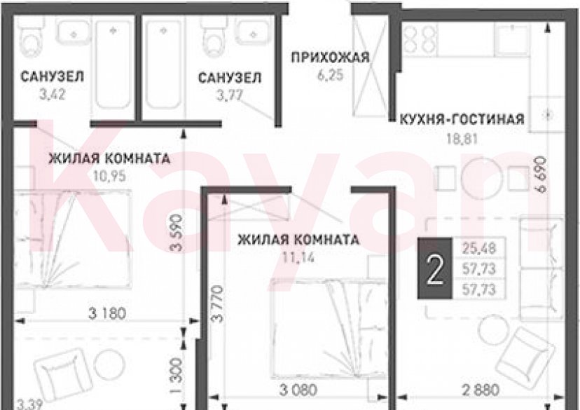 Продажа 2-комн. квартиры, 54.34 кв.м фото 0