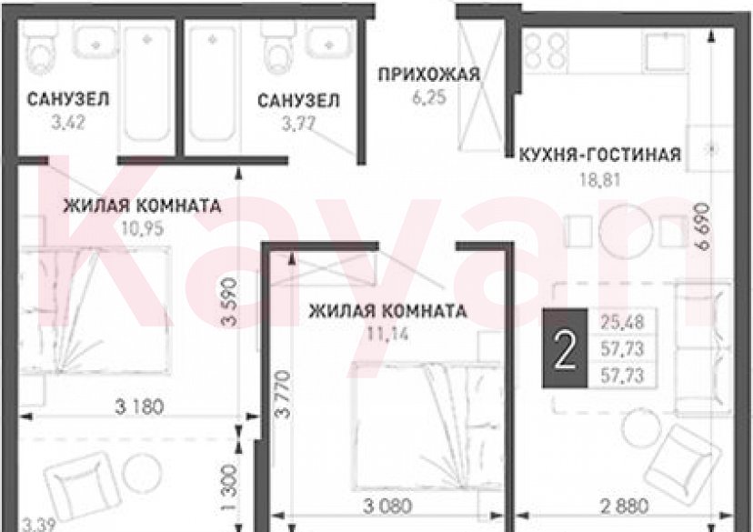 Продажа 2-комн. квартиры, 54.34 кв.м фото 0 Продажа 2-комн. квартиры, 54.34 кв.м фото 0