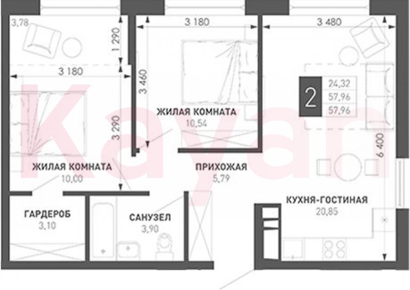 Продажа 2-комн. квартиры, 54.18 кв.м фото 0