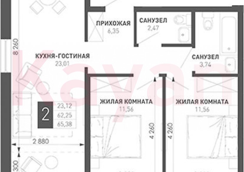 Продажа 2-комн. квартиры, 58.69 кв.м фото 0