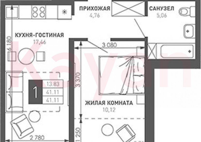 Продажа 1-комн. квартиры, 41.11 кв.м фото 0 Продажа 1-комн. квартиры, 41.11 кв.м фото 0