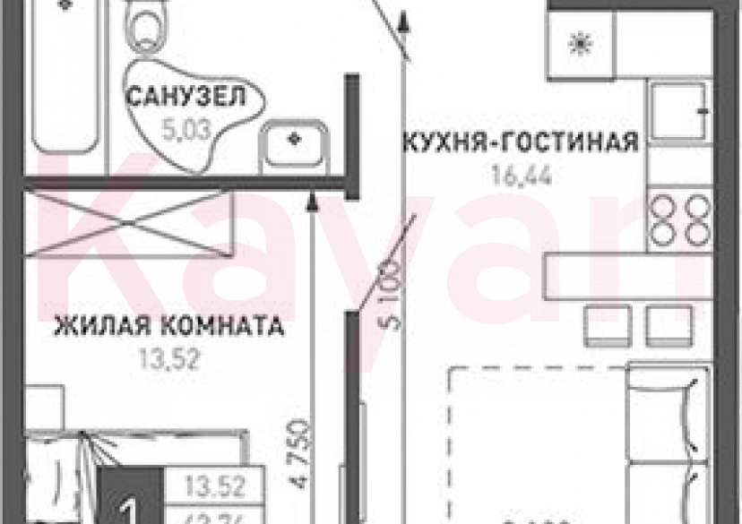 Продажа 1-комн. квартиры, 42.74 кв.м фото 0