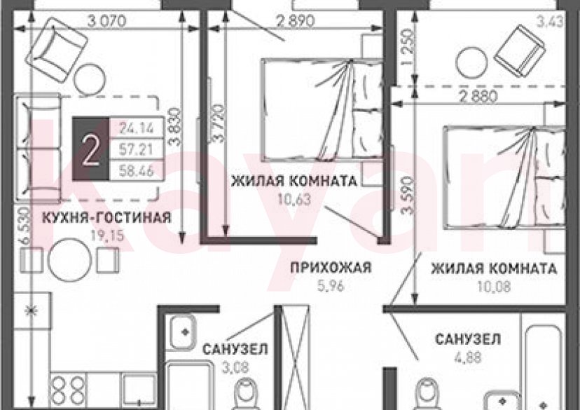 Продажа 2-комн. квартиры, 57.21 кв.м фото 0
