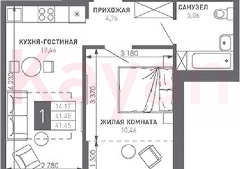 Продажа 1-комн. квартиры, 41.45 кв.м фото 0