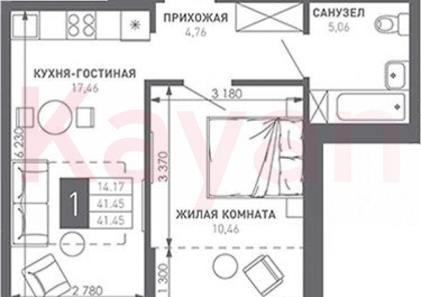 Продажа 1-комн. квартиры, 41.45 кв.м фото 0