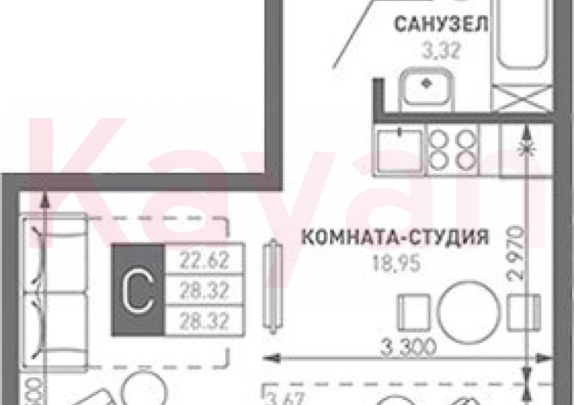 Продажа студии, 28.32 кв.м фото 0