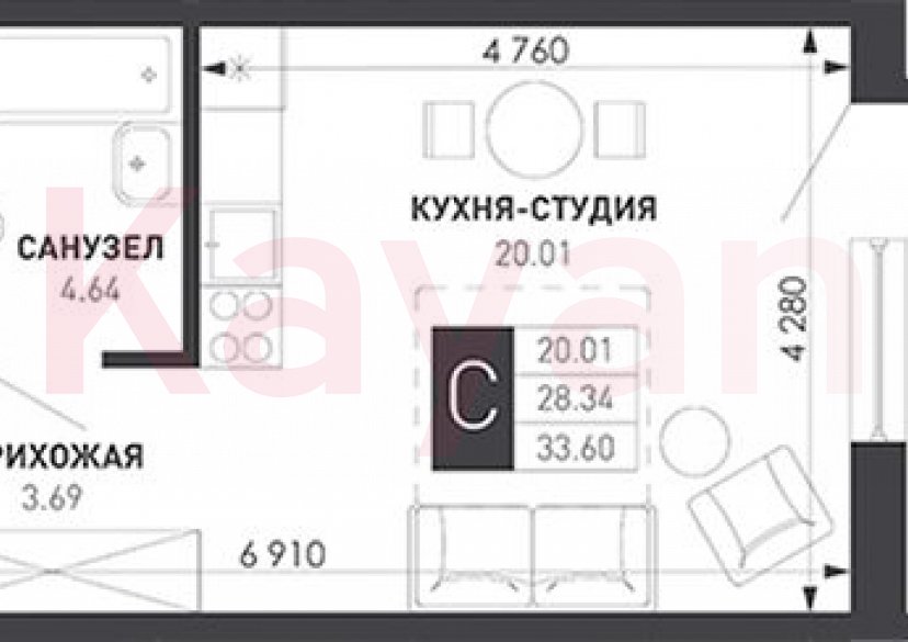 Продажа студии, 28.34 кв.м фото 0