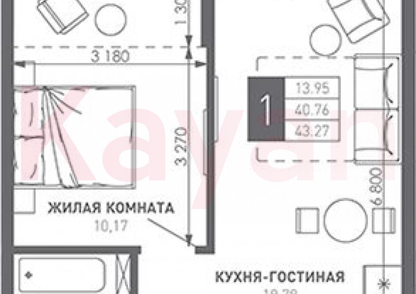 Продажа 1-комн. квартиры, 40.76 кв.м фото 0 Продажа 1-комн. квартиры, 40.76 кв.м фото 0