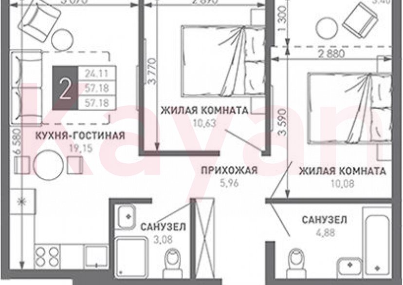 Продажа 2-комн. квартиры, 57.18 кв.м фото 0