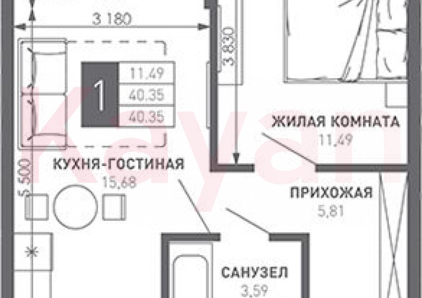 Продажа 1-комн. квартиры, 40.35 кв.м фото 0 Продажа 1-комн. квартиры, 40.35 кв.м фото 0