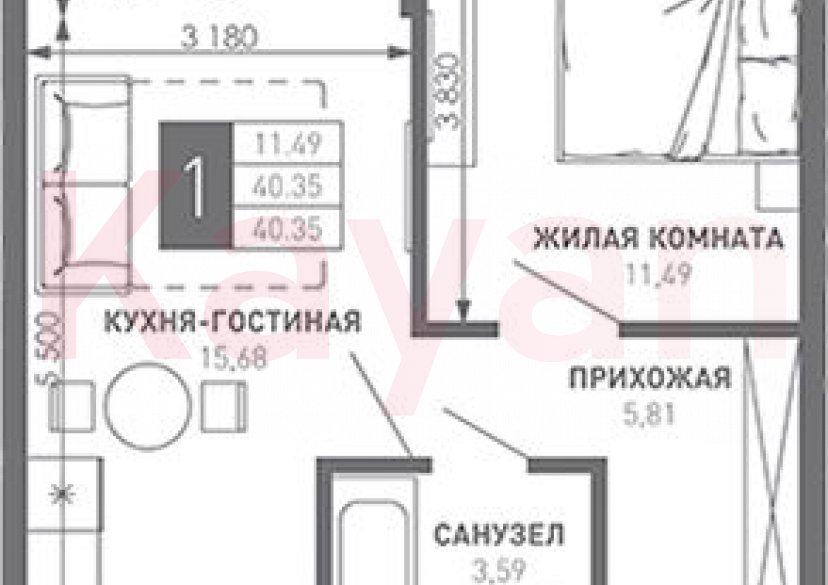 Продажа 1-комн. квартиры, 40.35 кв.м фото 0