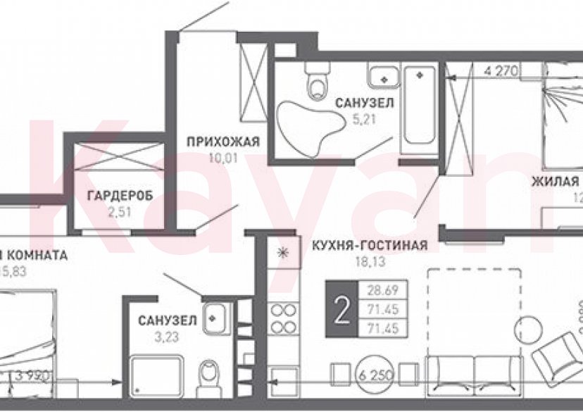 Продажа 2-комн. квартиры, 71.45 кв.м фото 0