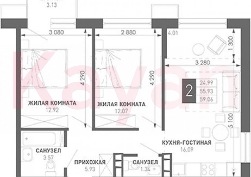 Продажа 2-комн. квартиры, 51.92 кв.м фото 0 Продажа 2-комн. квартиры, 51.92 кв.м фото 0