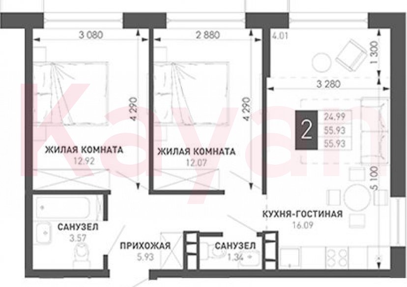 Продажа 2-комн. квартиры, 51.92 кв.м фото 0