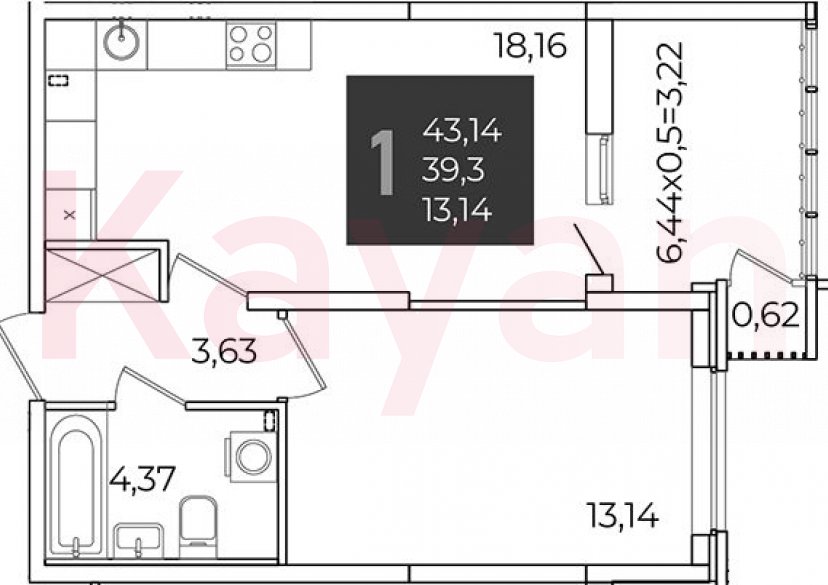 Продажа 1-комн. квартиры, 39.3 кв.м фото 0