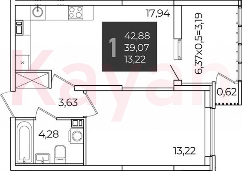 Продажа 1-комн. квартиры, 39.07 кв.м фото 0