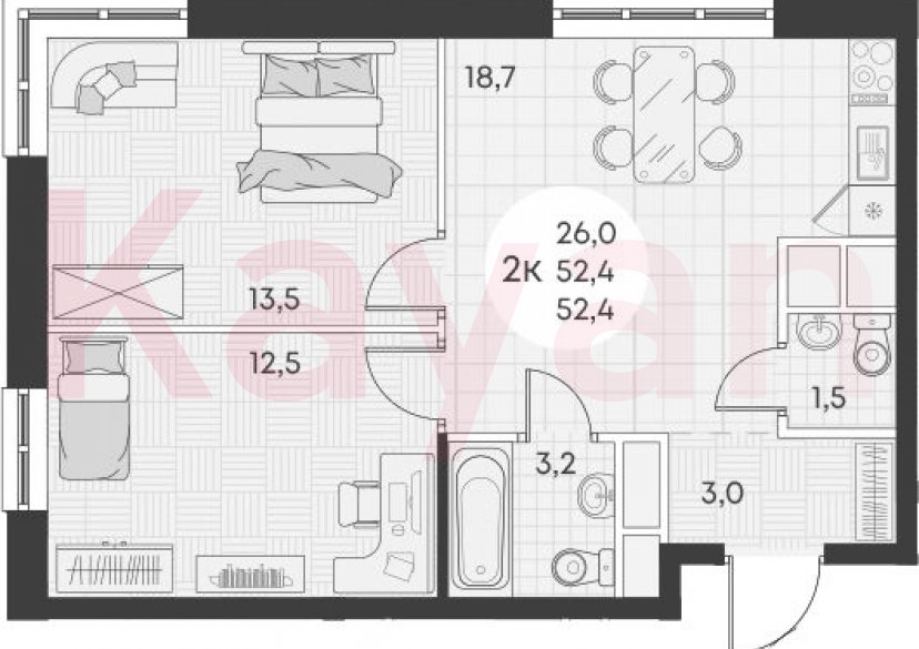 Продажа 2-комн. квартиры, 52.4 кв.м фото 0 Продажа 2-комн. квартиры, 52.4 кв.м фото 0