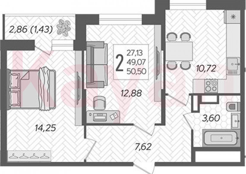Продажа 2-комн. квартиры, 49.07 кв.м фото 0