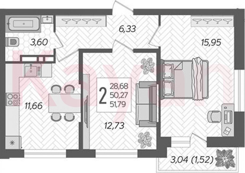 Продажа 2-комн. квартиры, 50.27 кв.м фото 0