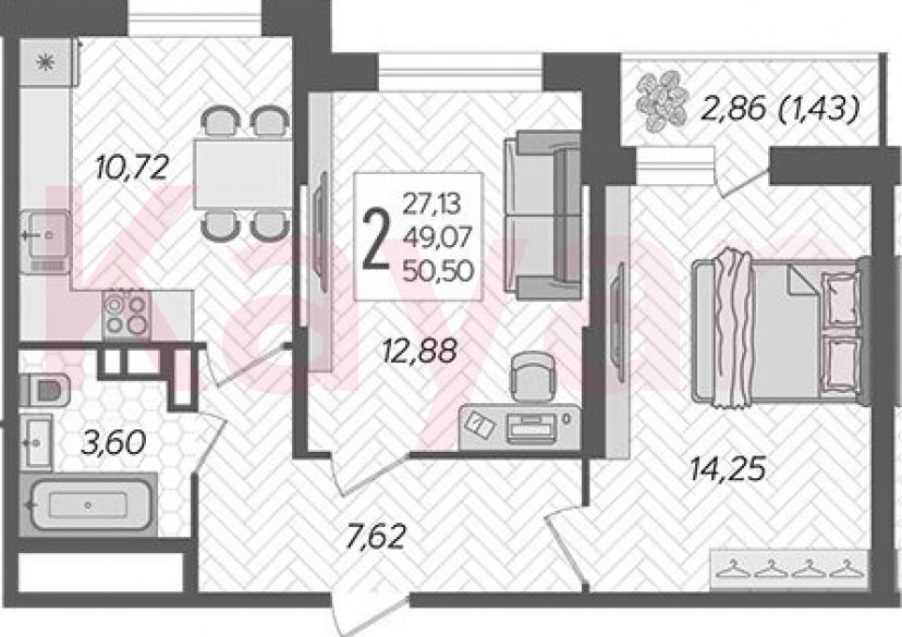 Продажа 2-комн. квартиры, 49.07 кв.м фото 0 Продажа 2-комн. квартиры, 49.07 кв.м фото 0
