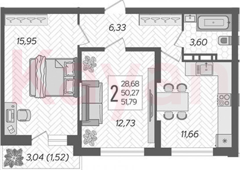 Продажа 2-комн. квартиры, 50.27 кв.м фото 0 Продажа 2-комн. квартиры, 50.27 кв.м фото 0
