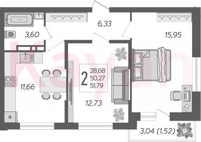 Продажа 2-комн. квартиры, 50.27 кв.м фото 0 Продажа 2-комн. квартиры, 50.27 кв.м фото 0