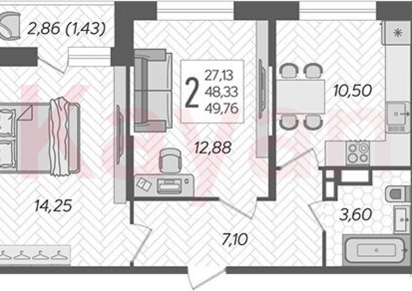 Продажа 2-комн. квартиры, 48.33 кв.м фото 0