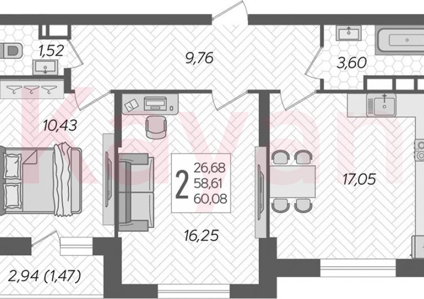 Продажа 2-комн. квартиры, 58.61 кв.м фото 0