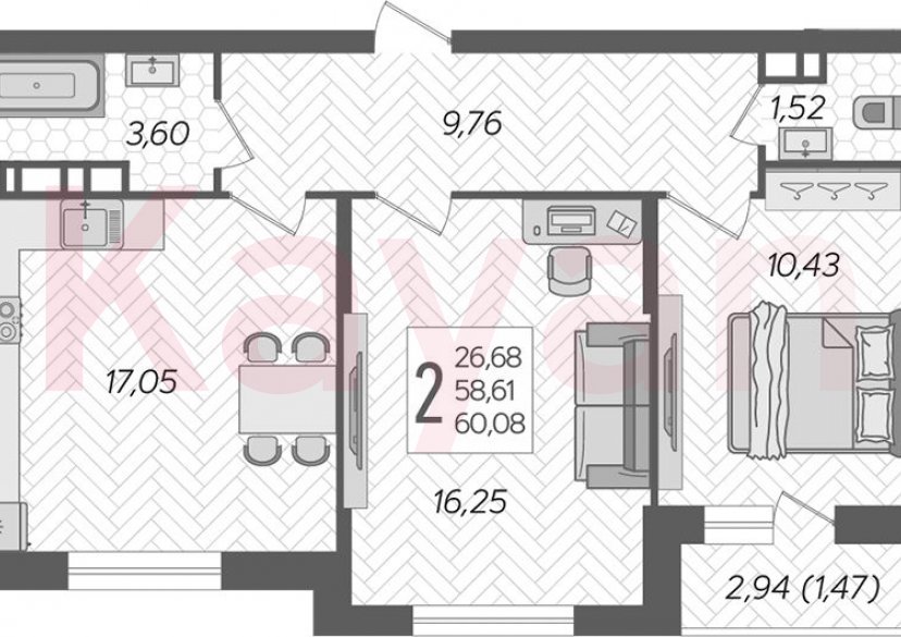 Продажа 2-комн. квартиры, 58.61 кв.м фото 0
